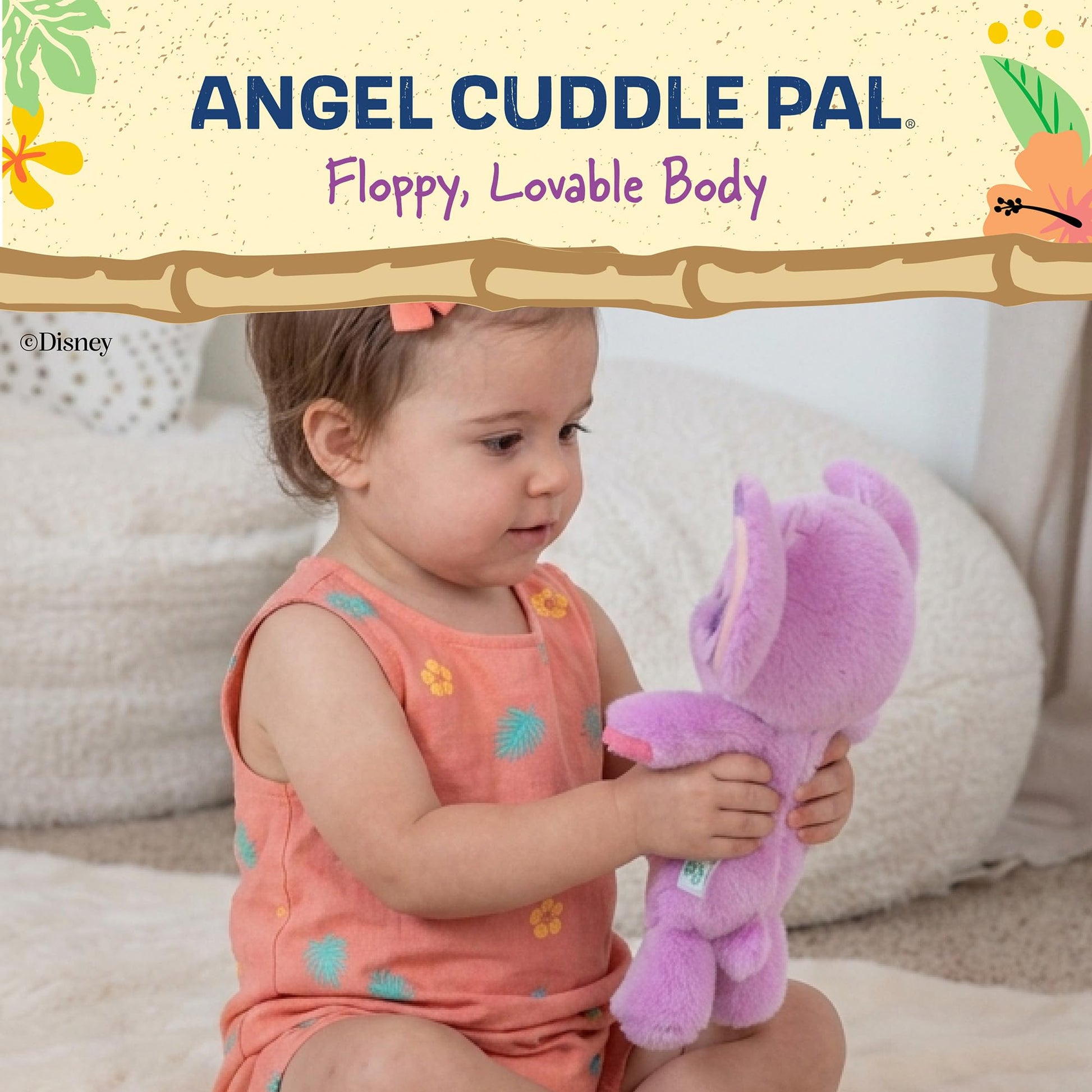 Kids Preferred Disney Angel Cuddle Pal - 14 Inch Ultra Soft Material Plush, Floppy Huggable Angel from Lilo & Stitch, Embroidered Details, for Ages 0+