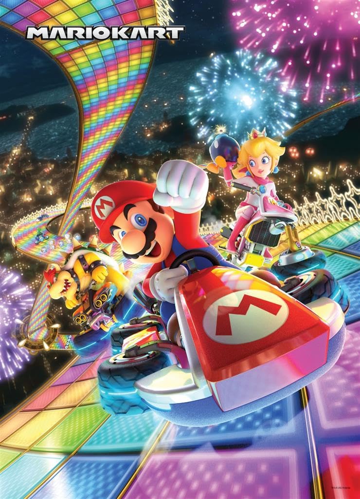 Mario Kart “Rainbow Road” 1,000 Piece Jigsaw Puzzle | Collectible Super Mario Puzzle Artwork Featuring Mario, Princess Peach, and Bowser |