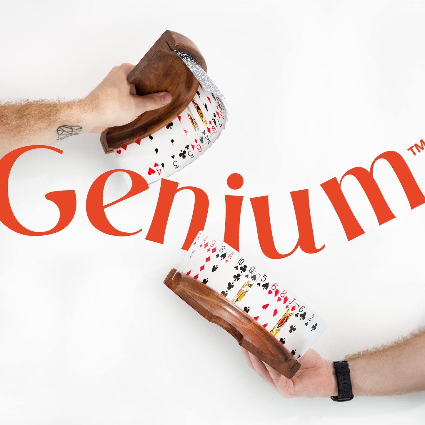 GENIUM GAMES Card Holder For Playing Cards (2) | Hands Free Playing Card Holders Made From High-Quality Mango Wood | Fits up to 25 cards | Ideal