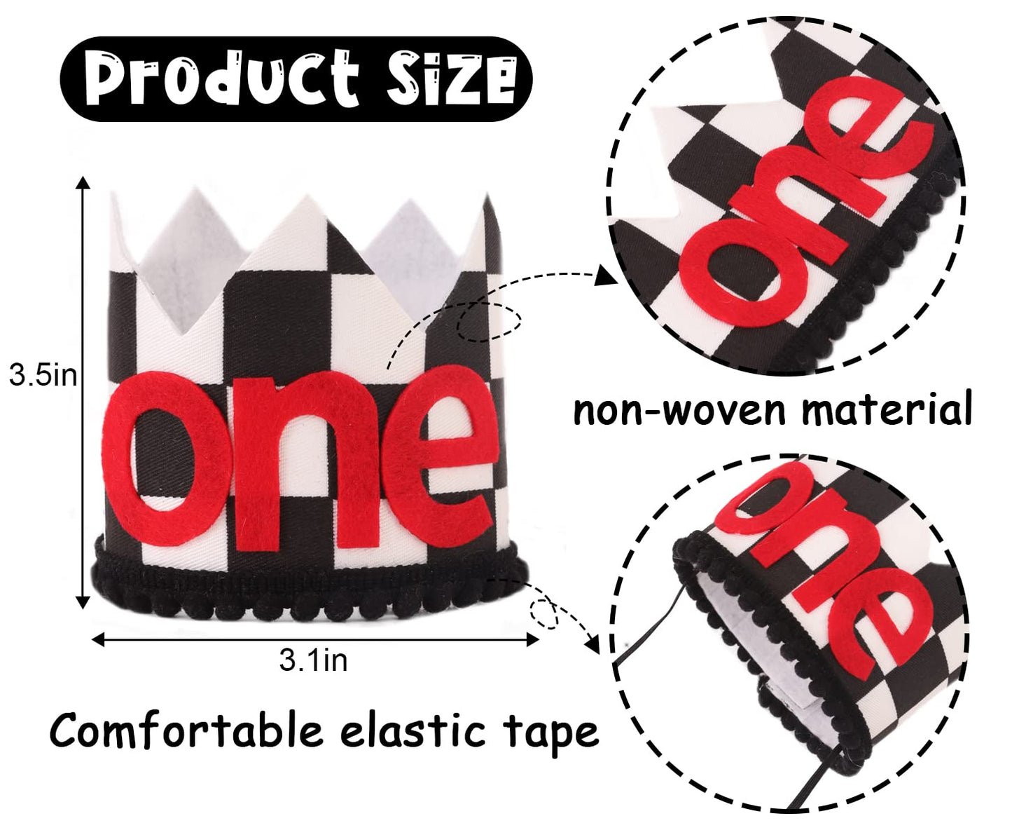 Fast One Birthday Hats, Black and Red Race Car Theme Crow,Hat 1st Birthday