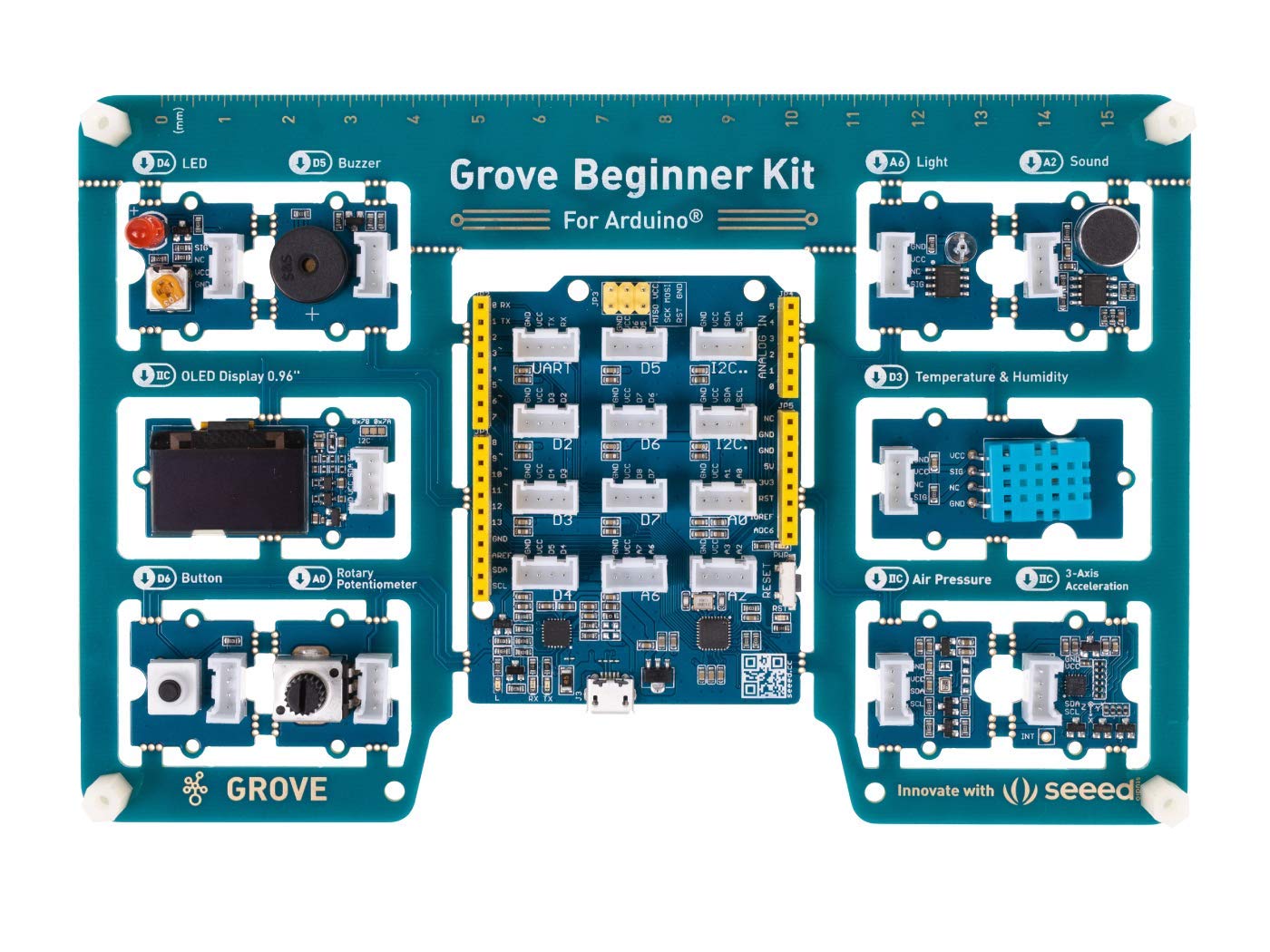 Seeed Studio Grove Beginner Kit for Arduino - STEAM Teaching Starter Kit All-in-One With UNO Compatible Board, 10 Sensors, 12 Projects and Free Course