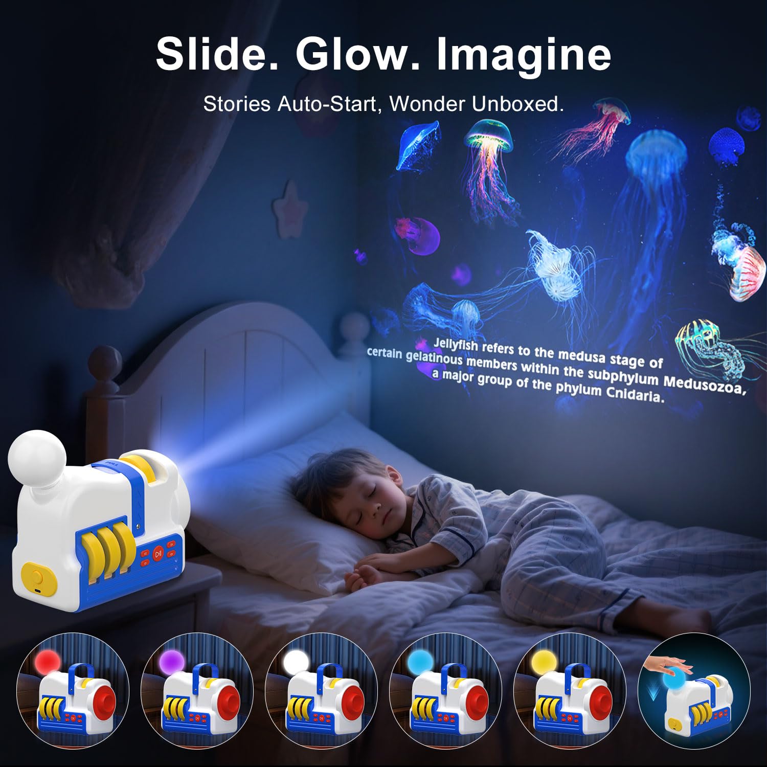 Kids Story Projector with 4 Science Cartridges, Bedtime Stories, Lullabies & Night Light, Storybook Player Machine, Educational Storytime Projector
