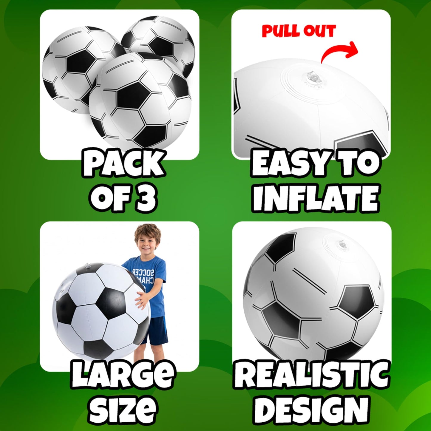 24-Inch Giant Inflatable Soccer Balls - Blow Up Party Decoration - 3 Pack