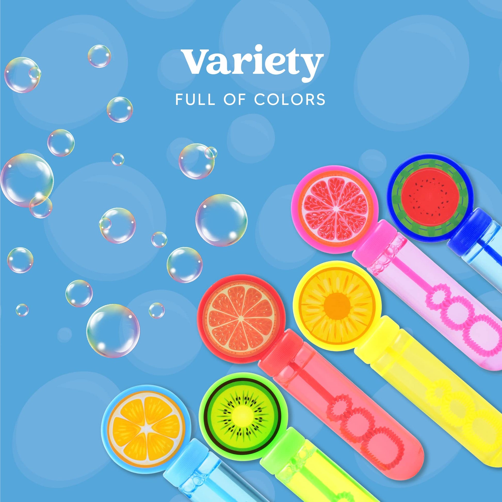 Sloosh 24 Pack Fruits Mini Bubble Wands (1 oz) for Kids, Summer Bubble Fun Activity, Easter, Themed Birthday Wedding, Assortment Party Favors Gift