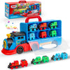 Trucks Toys for Toddler, Transport Truck Train Set with Light and Sound, 1 Transport Toy Trucks,6 Magnetic Trains, Kids Birthday Gifts.
