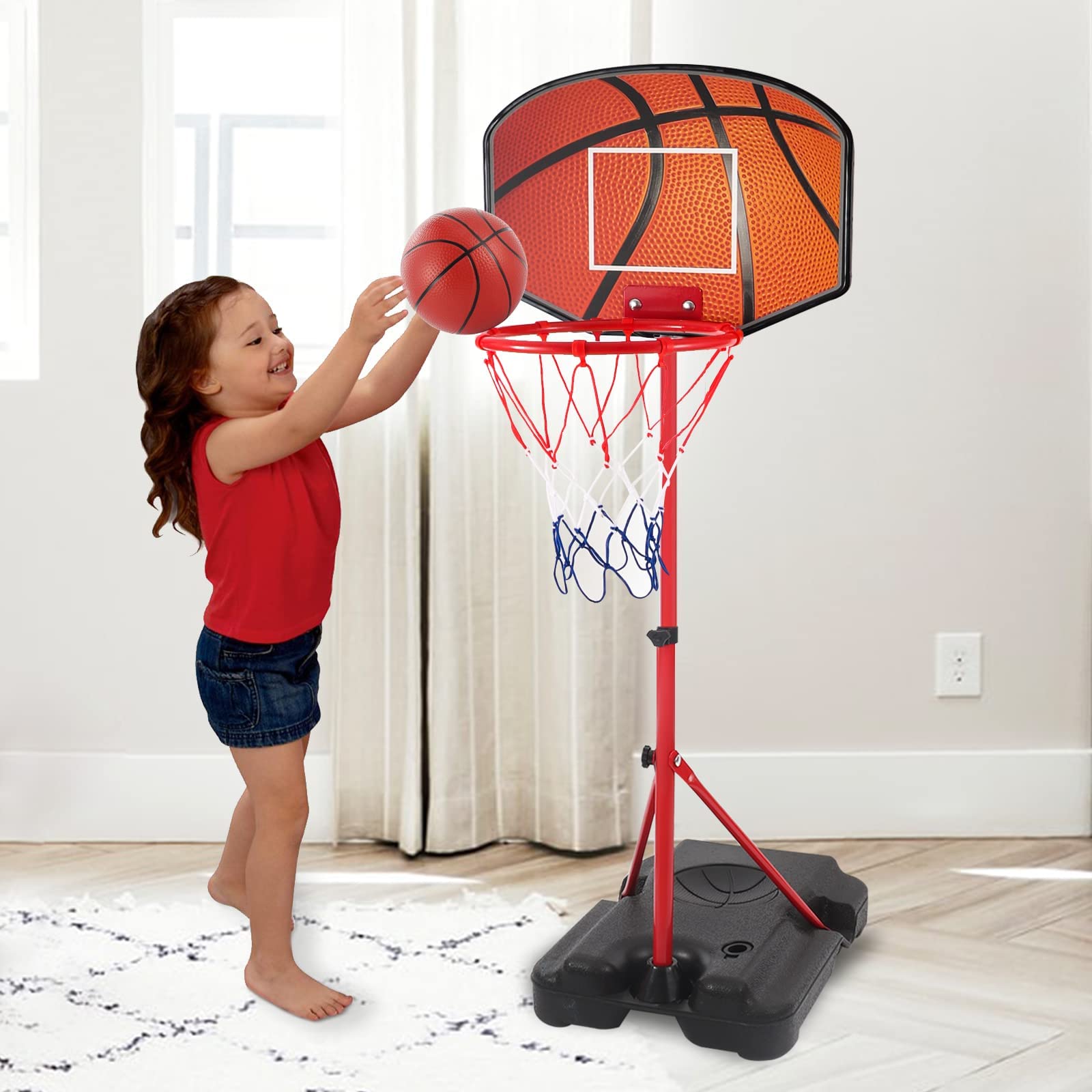 Kids Basketball Hoop for 3 4 5 6 Year Old Stand Adjustable Height 3.5ft-5.3ft Toddler Boy Basketball Hoop Indoor Mini Basketball Hoops Goal Ball Games