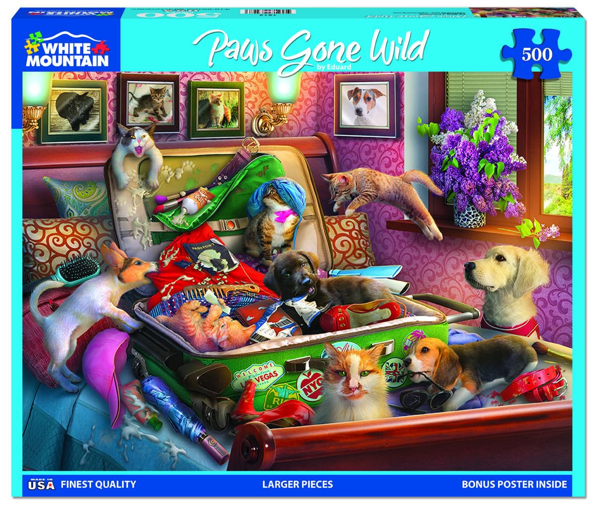 White Mountain 500 Piece Jigsaw Puzzle Funny Dog Gift, Paws Gone Wild