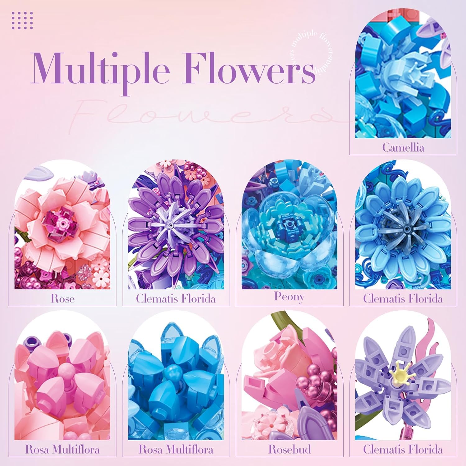 Moon Flowers Building Blocks Set, Botanical Collection Blossom for Wall Decor, Creative Floral Building Kit, Flower Bouquet Botanical Collection