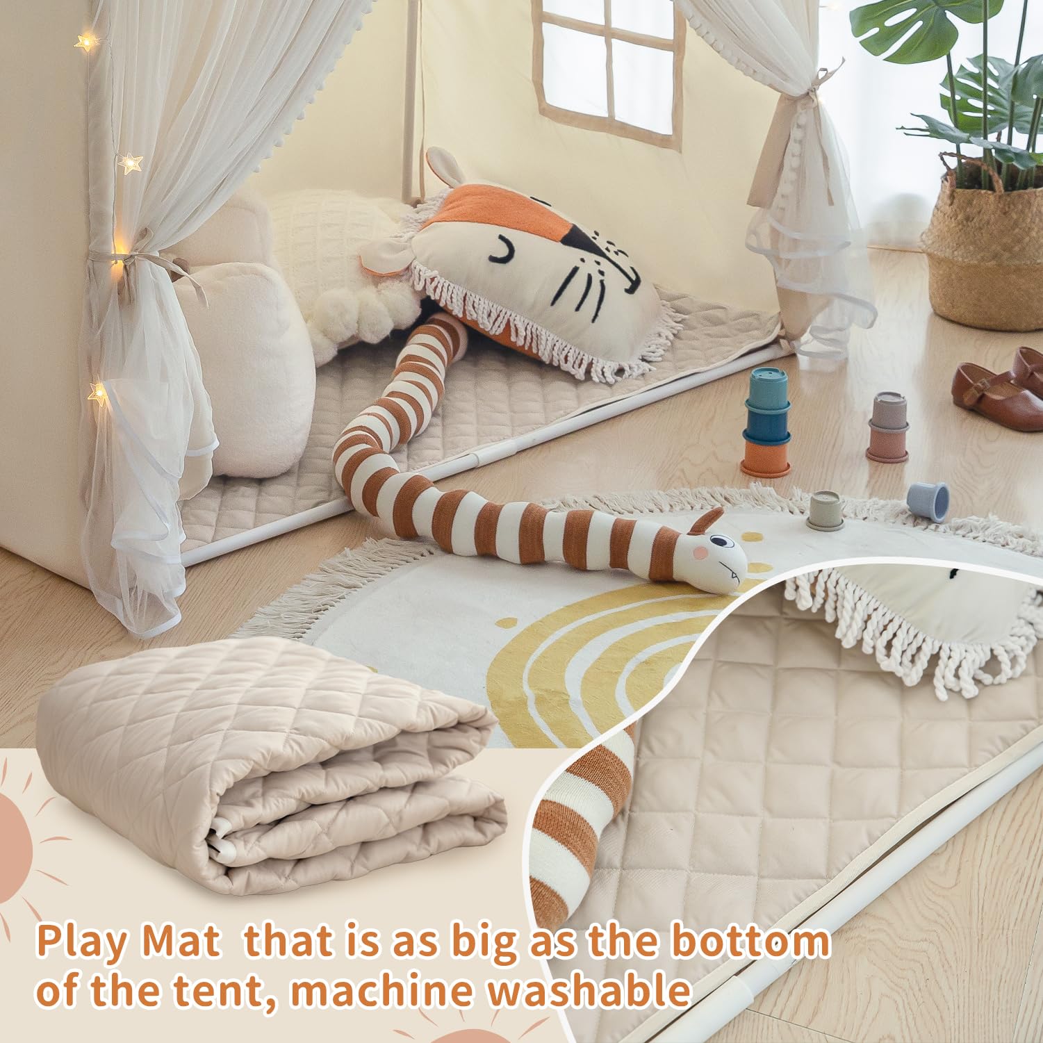 Kids Play Tent with Padded Mat, Princess Castle Playhouse Tents for Toddler