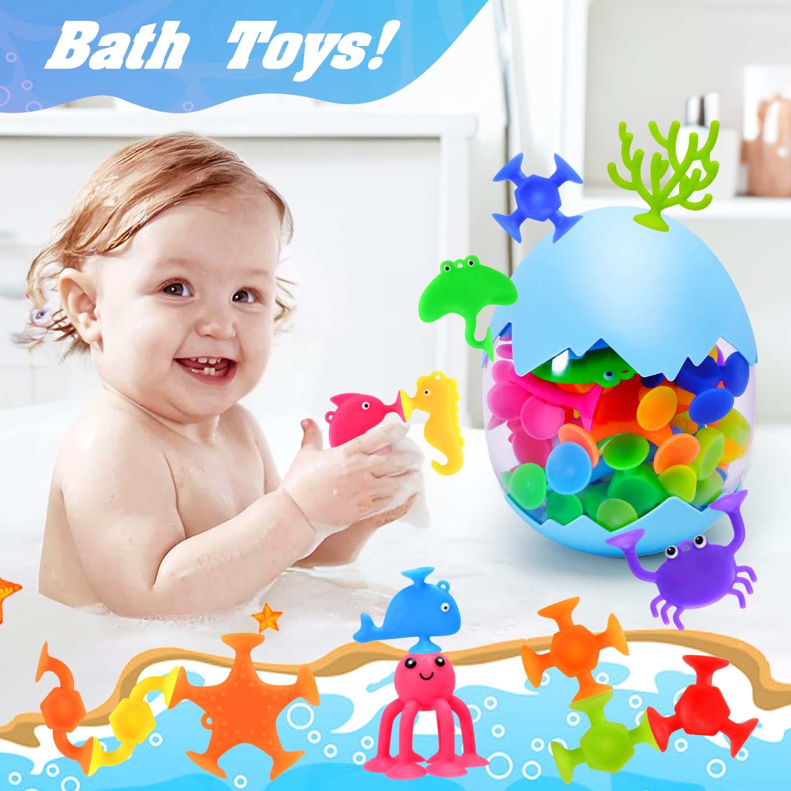 HYSZXUS Bath Toys - 27 PCS Suction Cup Toys Bathtub Toy Shower Toy for Kids Ages 4-8,Sensory Toys for 3 4 5 6 7 Year Old Boys Girls,Mold Free Bath Toy