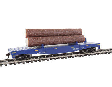 Walthers Trainline Log Dump Car with 3 Logs-Ready to Run-Alaska Railroad #17102 (Blue, Yellow Conspicuity Marks) 931-1770 HO Scale Model Railroad