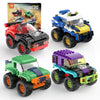 4 Pack Monster Truck Micro Brick Building Blocks Set, Pull Back Car Toy Vehicles Set, Birthday Party Favor or Gift for Teens Ages 8+ Kids