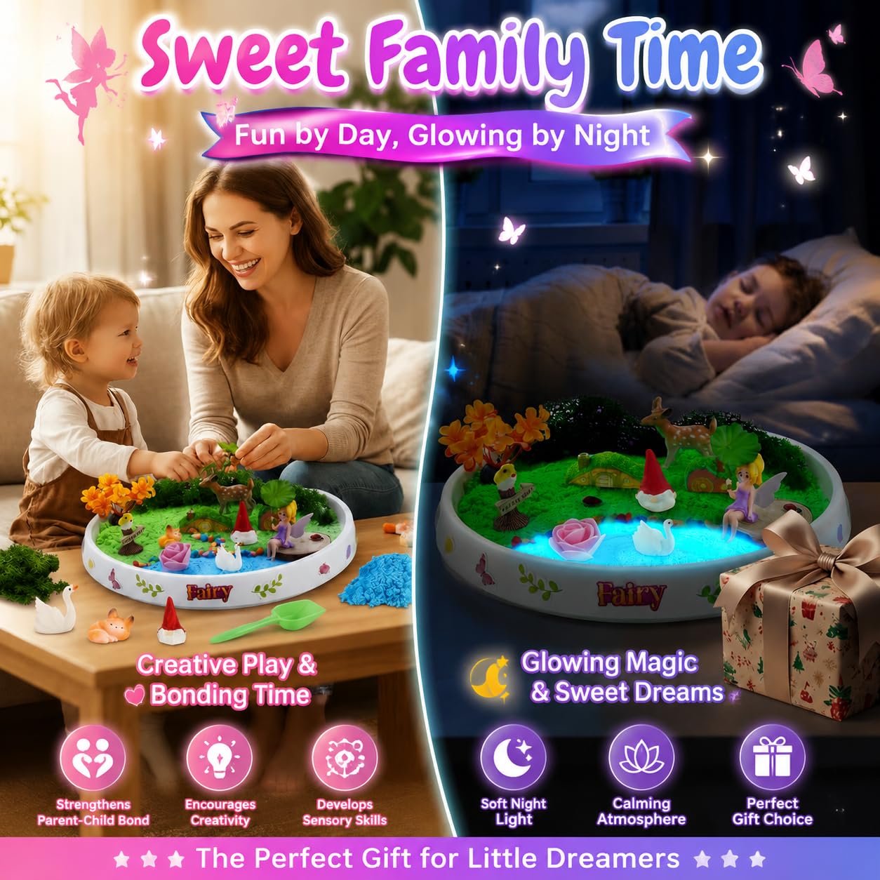 Carolart Spinning Fairy Garden Sensory Bin with Glow Sand Kit