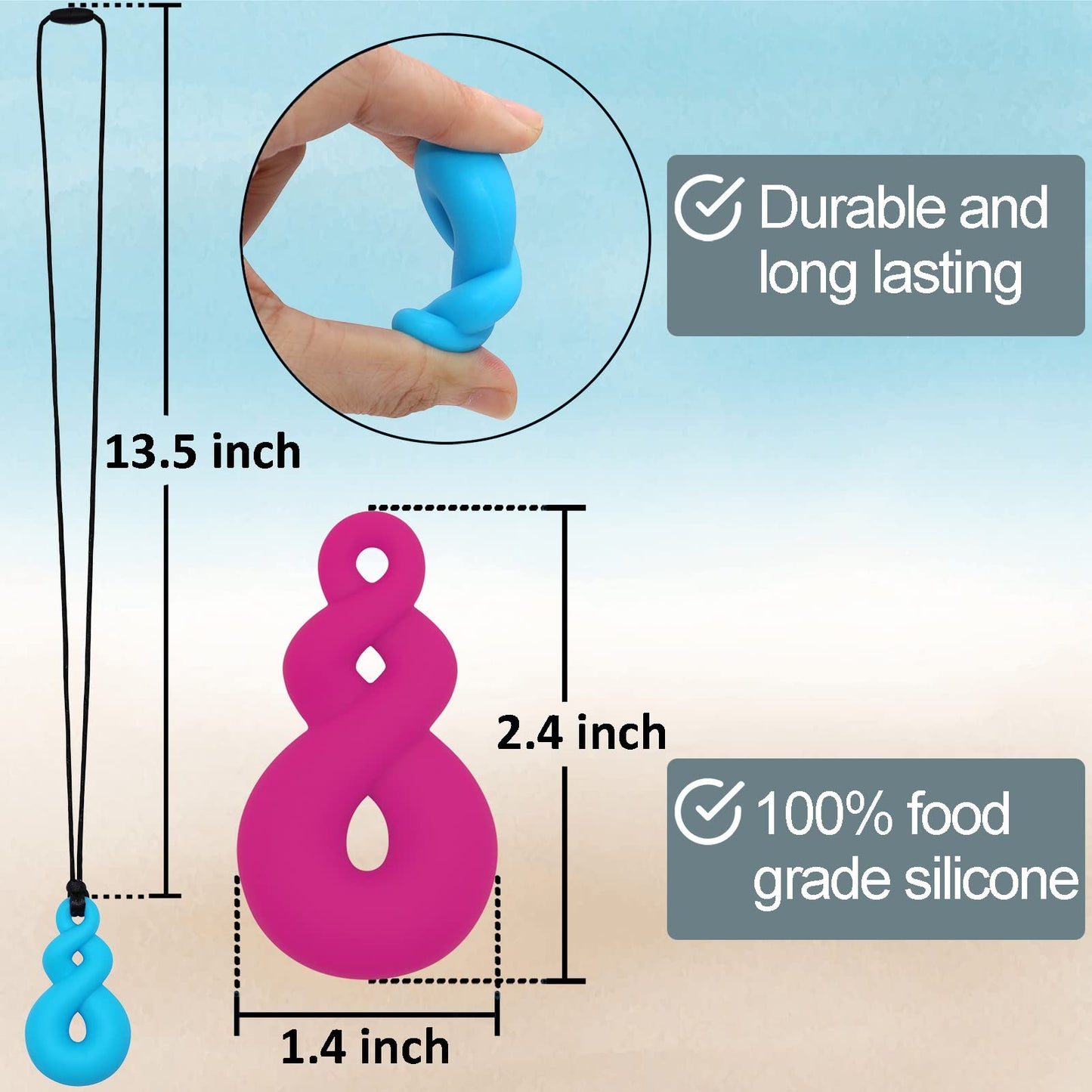 Chew Necklaces for Kids With Autism, ADHD, SPD, or Special Needs - Sensory Silicone Chewy Necklace Toys for Boys, Girls, Adults, Teens - 4 Pack