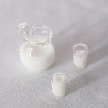 3pcs Miniature Pitcher Set, Dollhouse Miniatures Drinks, Mini Juice/Milk Glass Set, Realistic Dollhouse Accessories, Not Edible (Orange Juice Set)