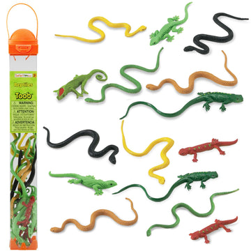 Safari Ltd. Reptiles TOOB - 16 Hand-Painted Mini Figurines Including Snakes, Lizards, Iguanas, and Chameleons - Educational Toy Figures For Boys