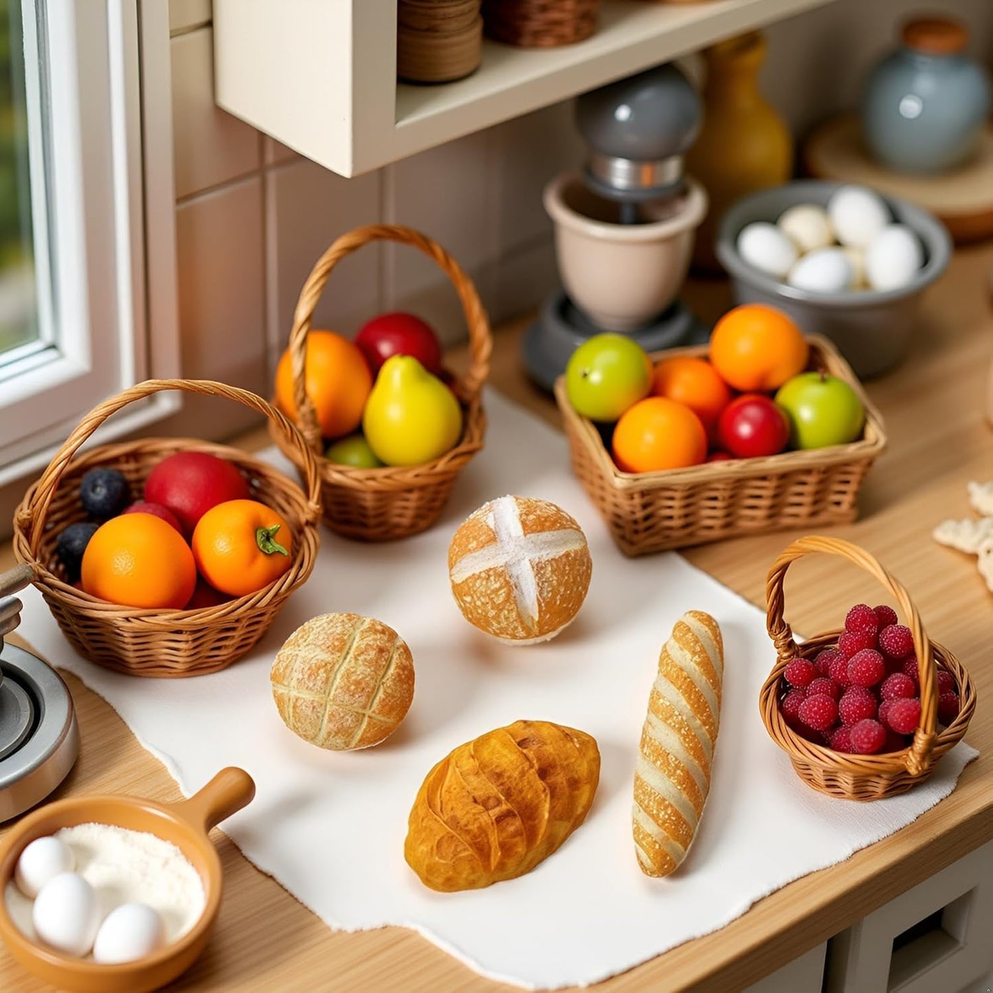 8Pcs 1/12 Miniature Bread Resin Dollhouse Decoration Mix Bakery Bread Mini House Food Decoration Accessories
