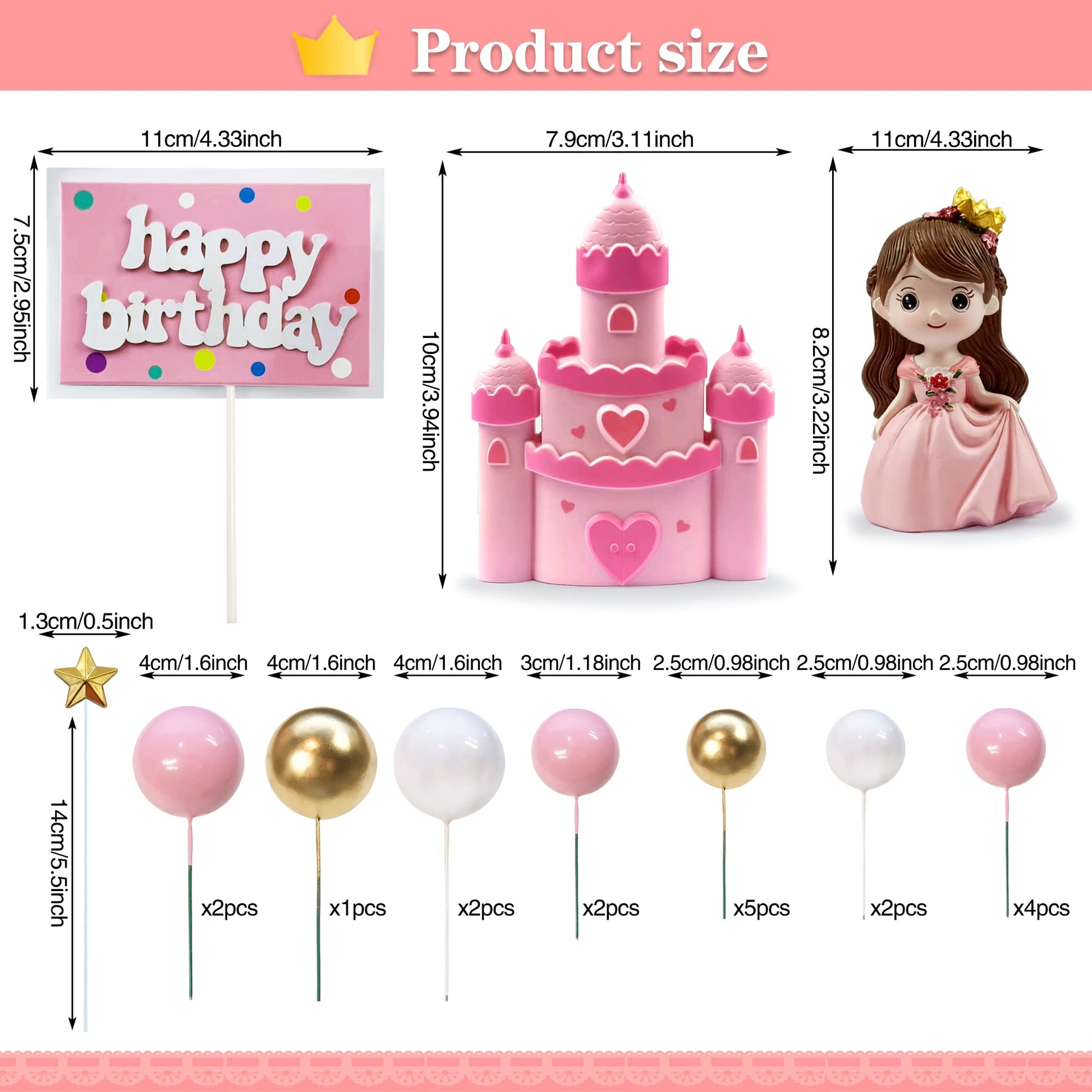 26PCS Princess Castle Cake Topper Girl Princess Cake Decoration Happy Birthday Insert Cards for Girl Birthday Party Supplies