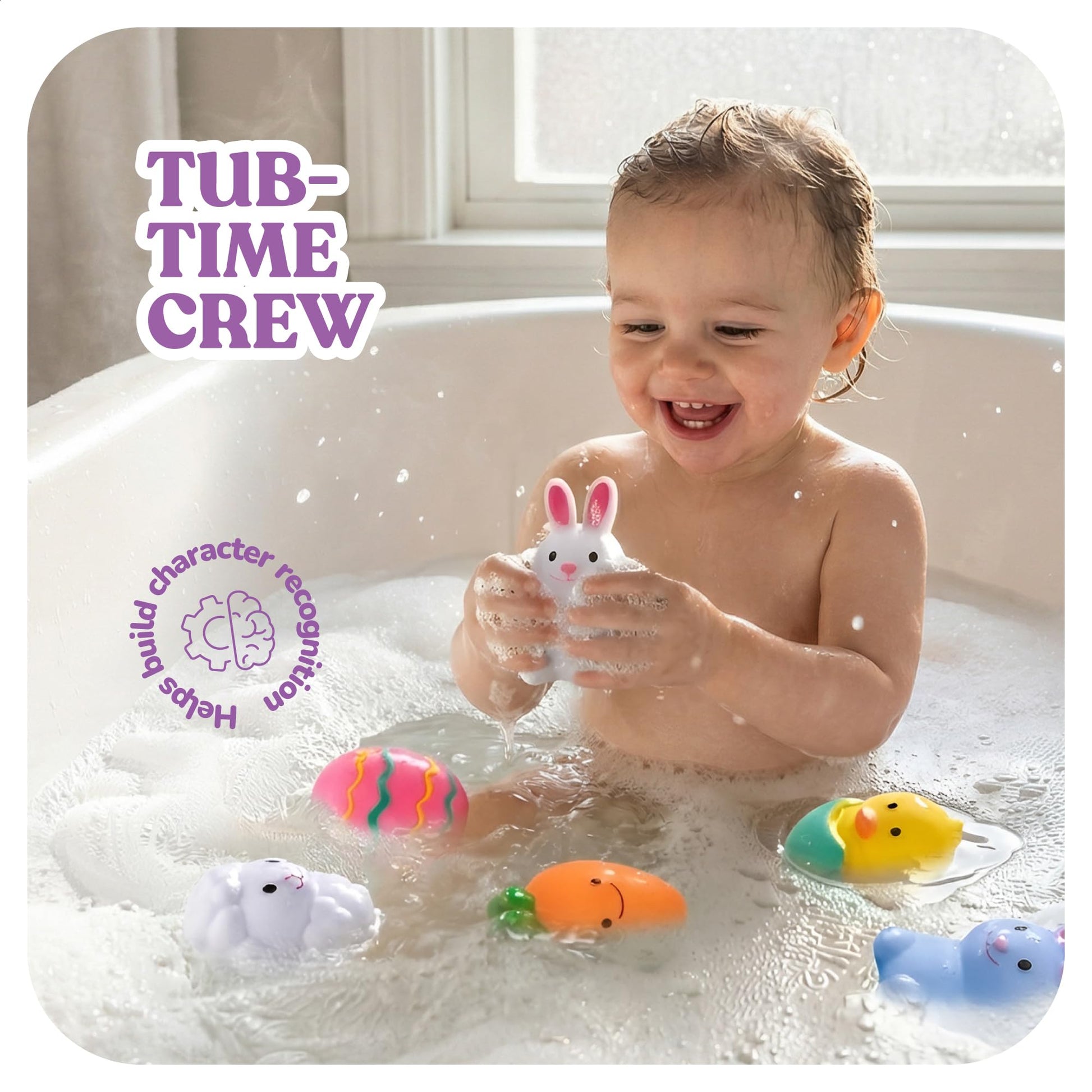 ArtCreativity TubZee Easter Basket Stuffers for Toddlers, Mold Free No Hole Bath Toys, Soft Squeezable for Baby, Gifts for Kids 6 Month+, 6-Pack