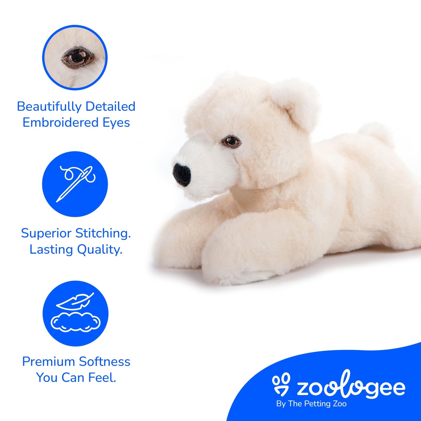 The Petting Zoo Polar Bear Stuffed Animal Plushie, Gifts for Kids, Earth Keeperz Wildlife Animals, Zoologee White Polar Bear Plush Toy, 10 inches