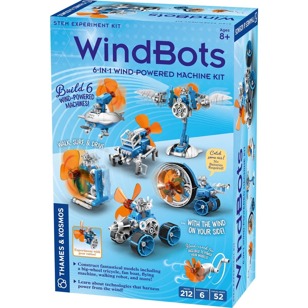 Thames & Kosmos WindBots 6-in-1 Engineering STEM Kit | Build 6 Wind-Powered Bots, No Batteries/Electricity Required | Explore Wind Technology, Gear