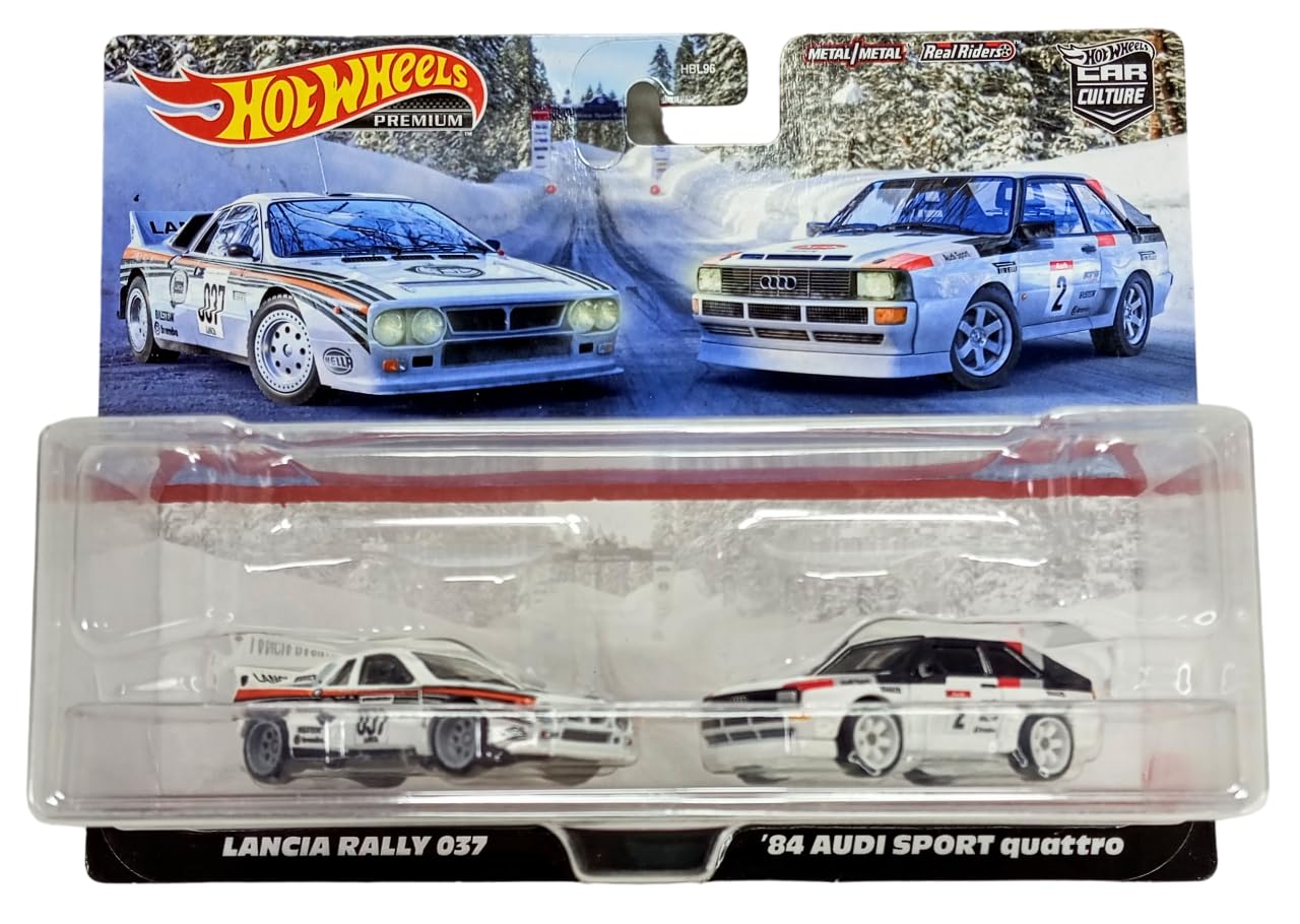 Hot Wheels HCY73 Premium 2 Pack Lancia Rally 037 / '84 Audi Sports Quattro [3 Years and Up] White Mini