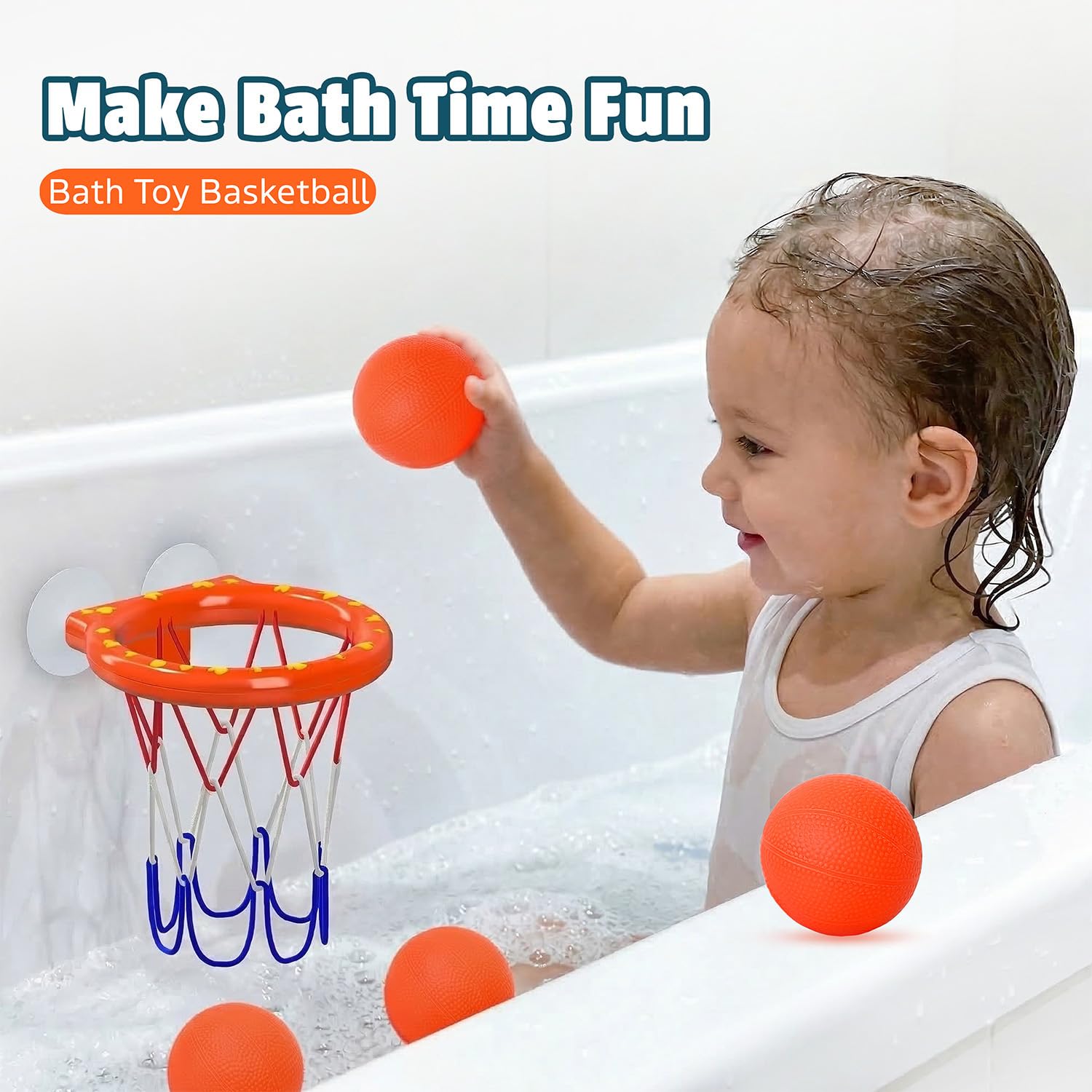Bath Toys - Bathtub Basketball Hoop for Toddlers Kids with 4 Mold-Free Balls and Strong Suction Cups Basketball Hoop | Toddler Shower Toys and Fun