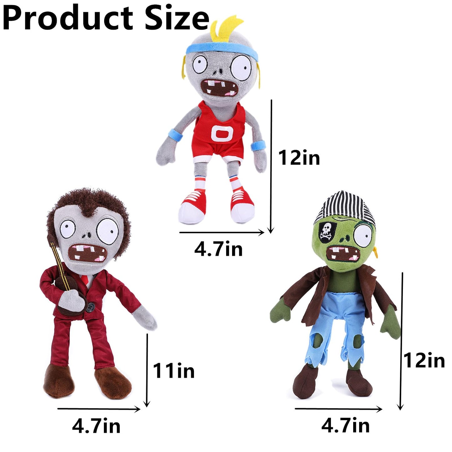 JHESAO 3 PCS Plants and Zombies Plush Toy Zombies Sets Football, Sport Plushies 1 2 Stuffed Soft Pirate Doll, Guitar PVZ Plushies Figure Doll New
