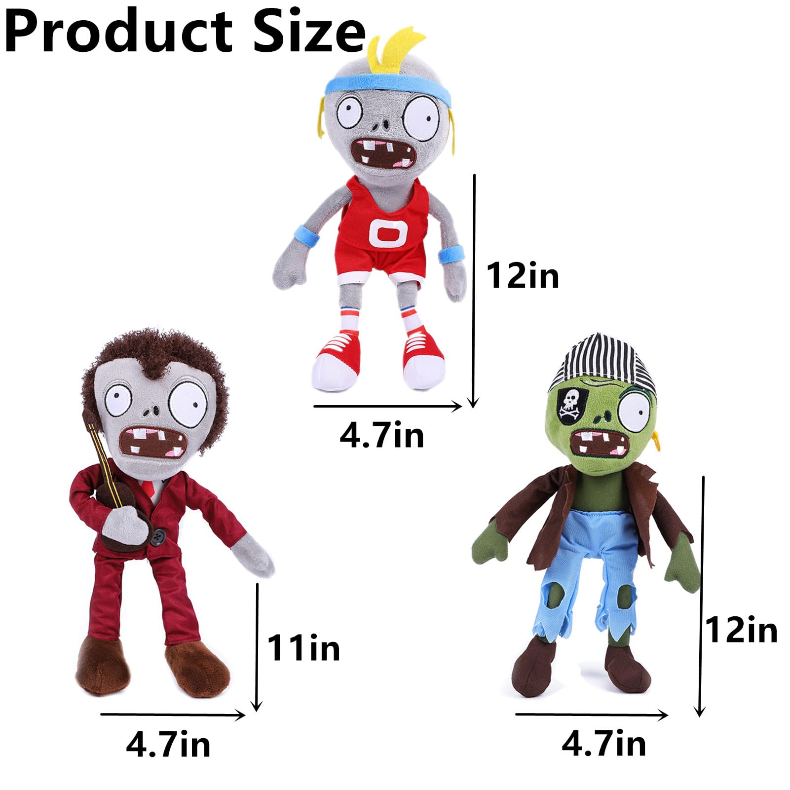 JHESAO 3 PCS Plants and Zombies Plush Toy Zombies Sets Football, Sport Plushies 1 2 Stuffed Soft Pirate Doll, Guitar PVZ Plushies Figure Doll New