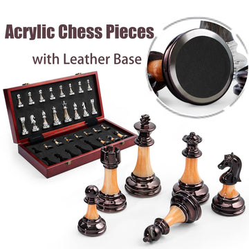 VAMSLOVE Chess Set Large 16''/42cm Folding Wooden Board with Deluxe Weighted Acrylic Chess Pieces - 3.5" King with Storage Slots for Adults House