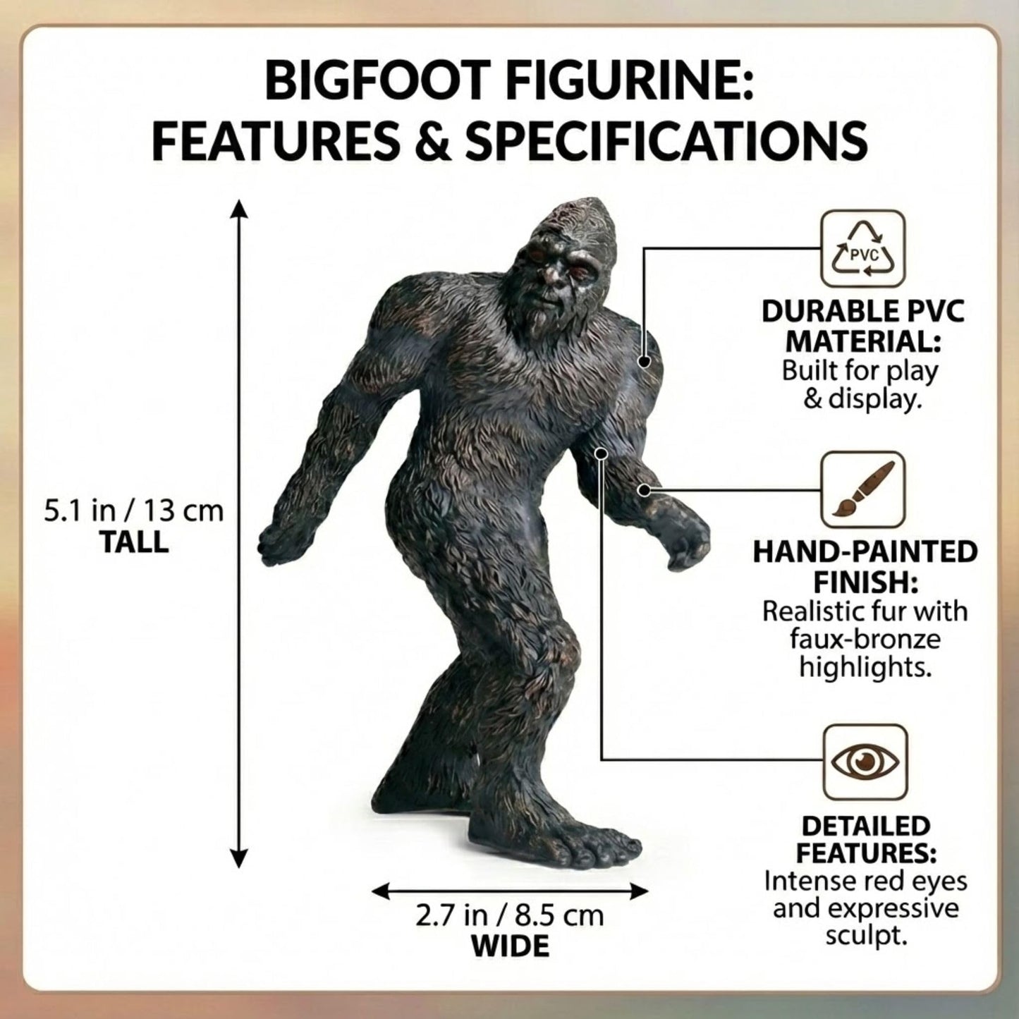 Liberty Imports Bigfoot Figurine, 5" Legendary Monster Sasquatch Plastic Model Decoration Toy Creature Collector Figure Statue