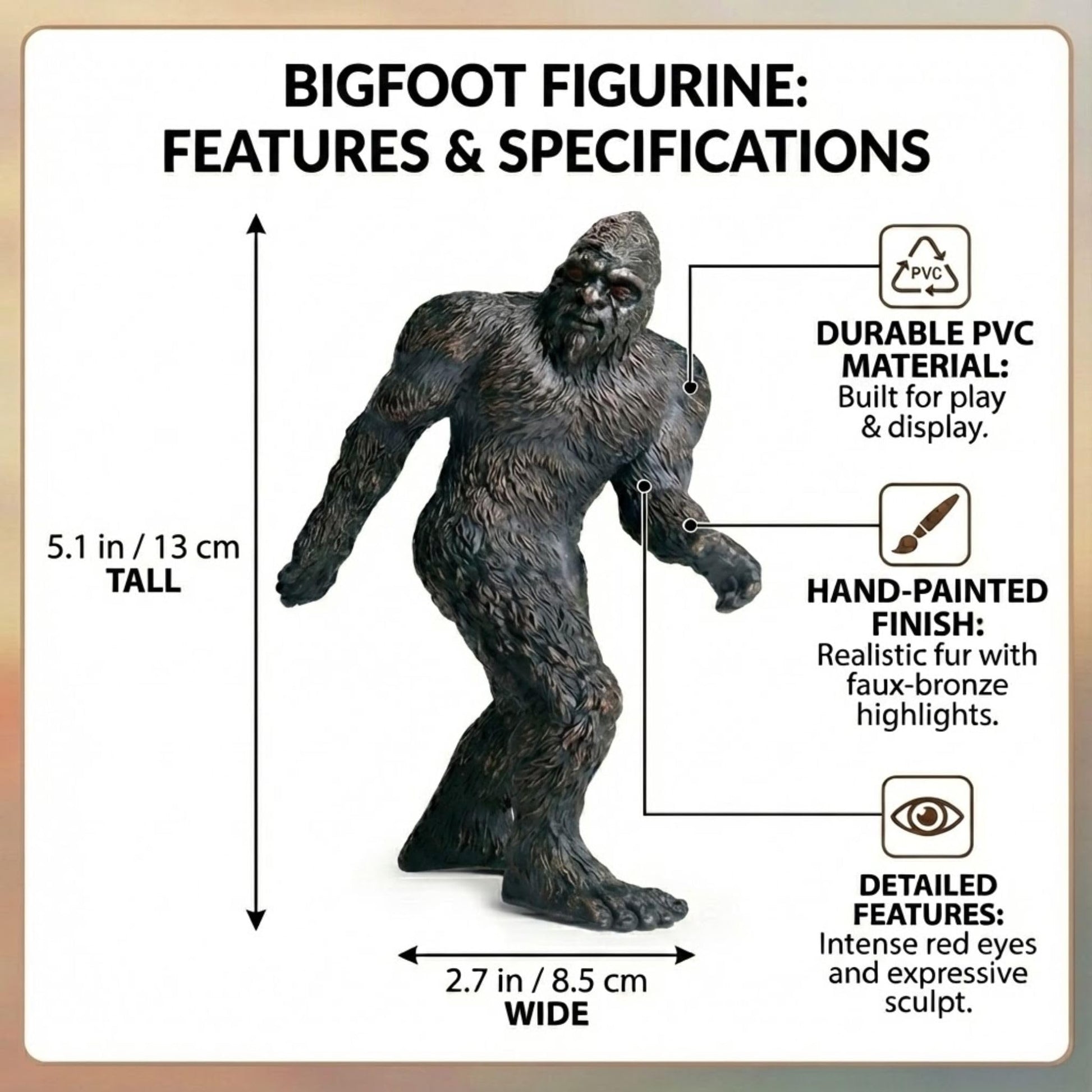 Liberty Imports Bigfoot Figurine, 5" Legendary Monster Sasquatch Plastic Model Decoration Toy Creature Collector Figure Statue