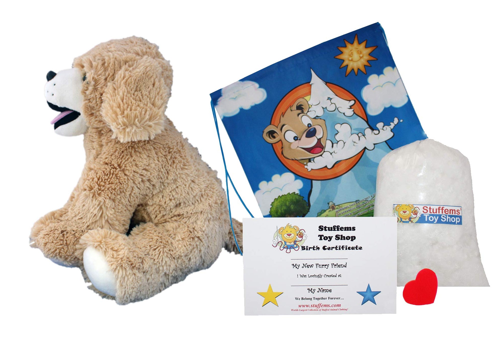 Stuffems Toy Shop Make Your Own Stuffed Animal 16" "Goldie The Lab/Retriever - No Sew - Kit with Cute Backpack!
