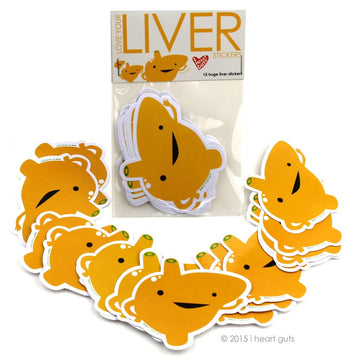 I Heart Guts Love Your Liver Stickers - 15 Liver Stickers - Hilarious Liver Anatomy Vinyl Sticker Set for Medical Students, Nurses, and Transplant