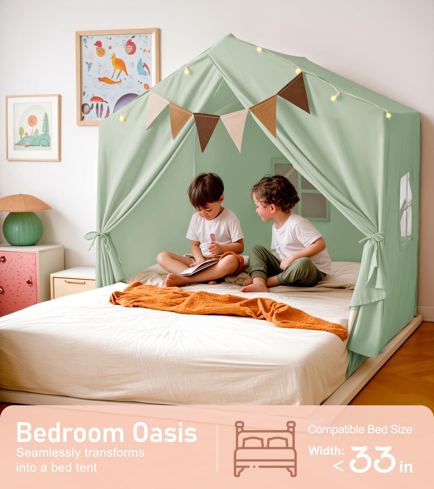 Little Dove Kids Play Tent with Star Lights & 2 Windows, Large Reading Nook & Playhouse for Indoor & Outdoor Use, Play Tent for Boys & Girls