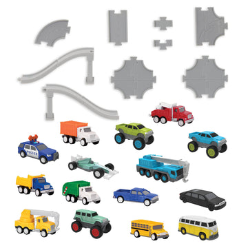 DRIVEN by Battat Pocket Pack Playset, 61-Piece Mini Car Track Toy, Mix
