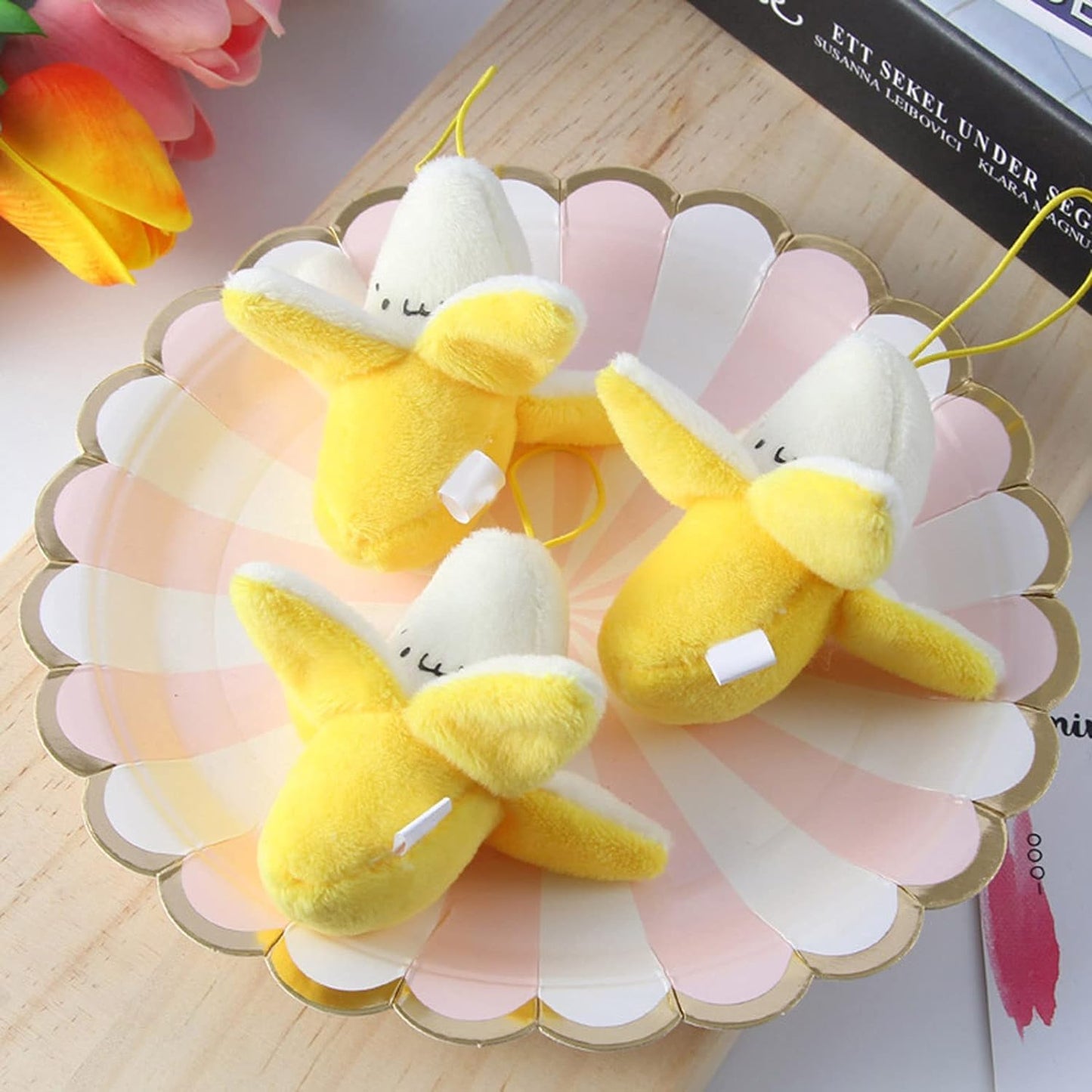 Jinshining 4Pcs Yellow Cute Stuffed Banana Shape Cartoon Doll PP Cotton Soft Doll Plush Pendant Birthday Gift for Decoration 1.97 inches Car Keychain