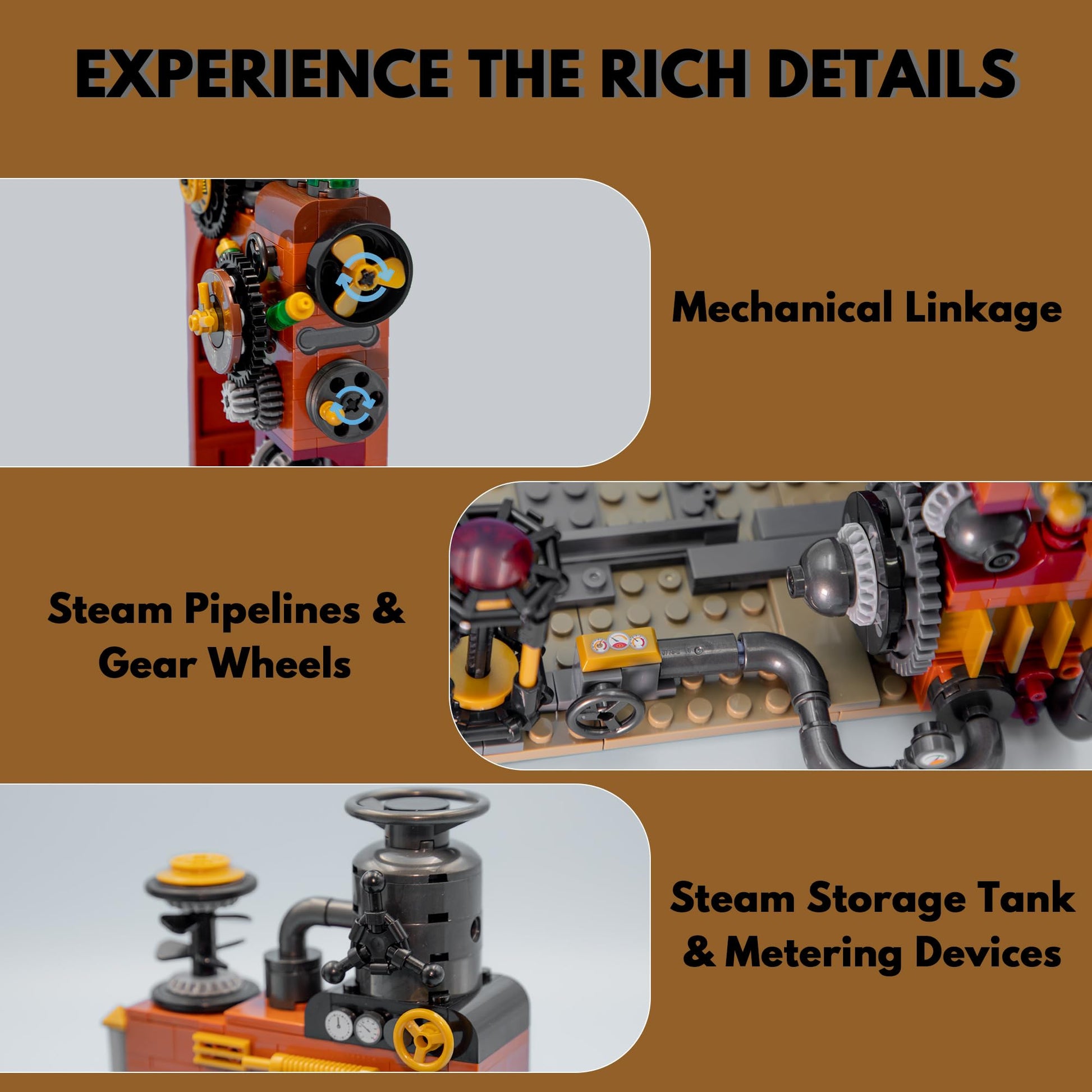 TAIKONLAB Steampunk Train Bookend Building Block Set, Creative Bookend and Bricks Building Set, Light Module Included, Rich Details with Mechanic