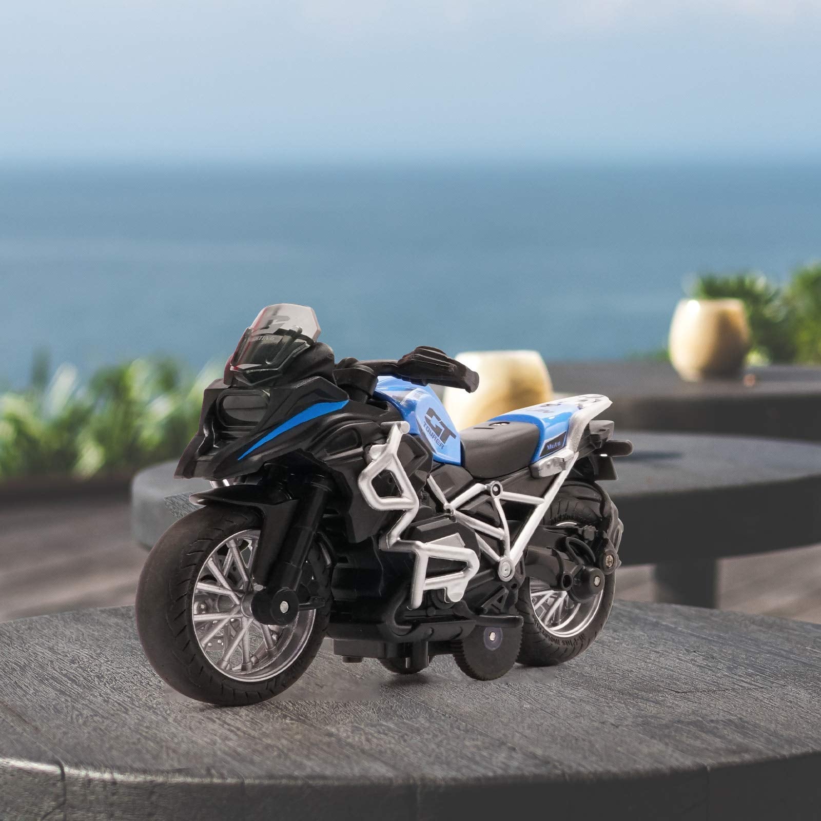 Diecast Motorcycle Toy - Pull Back Toy Cars with Sound and Light Toy,Motorcycle Toys for Boys,Toys for 3-9 Year Old Boys (Blue)