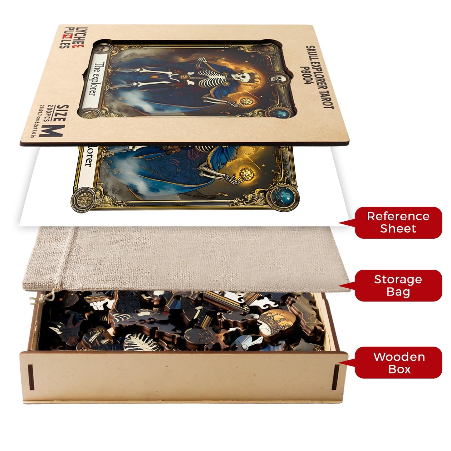 Wooden Jigsaw Puzzles for Adults, Skull Explorer Tarot Theme, 200 Pieces