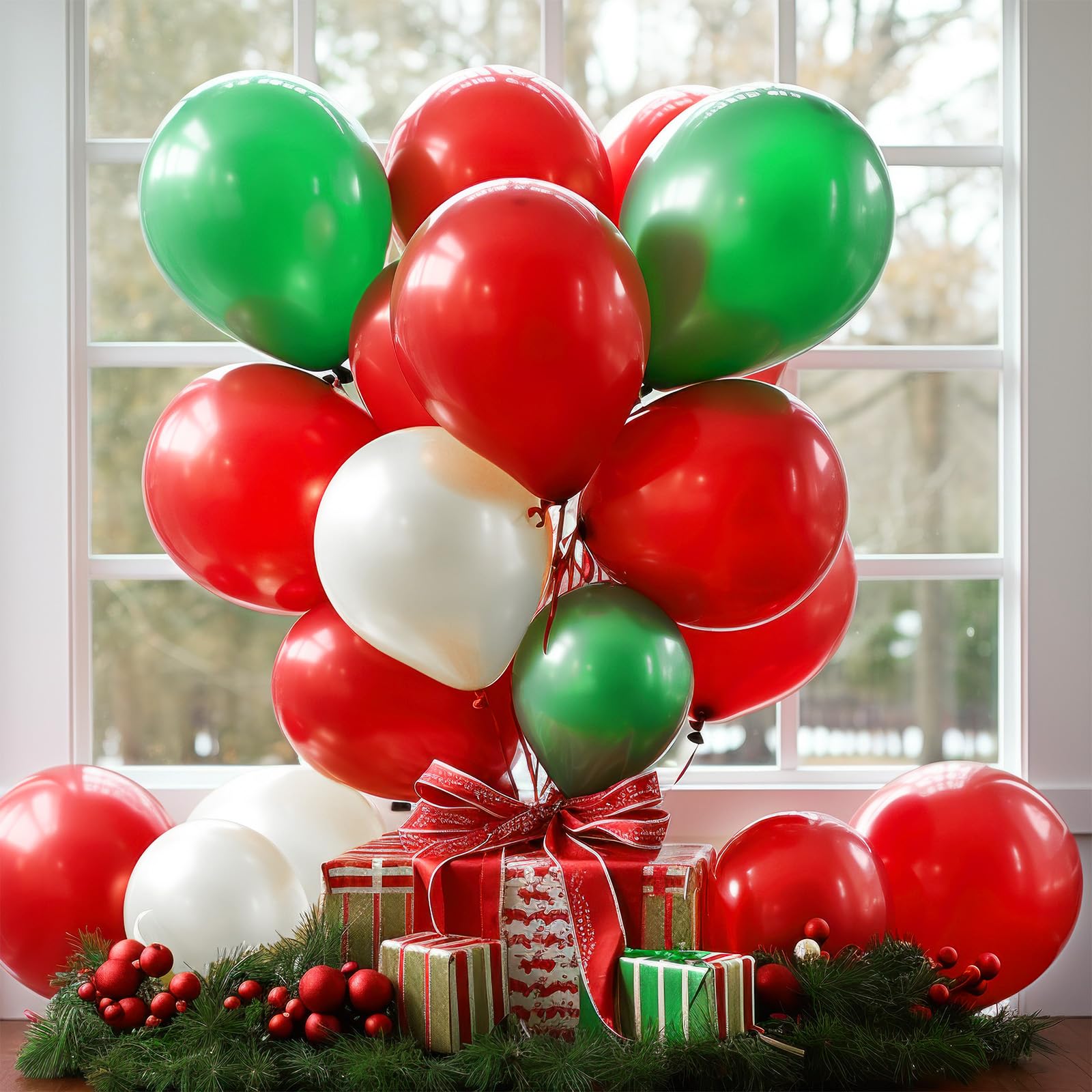 TecUnite 100 Pcs Red Green White Latex Balloons 13 Inch Colorful Round Balloons for 250th Anniversary Graduation Wedding Birthday 4th of July