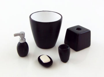 Houseworks, Ltd. Dolls House Miniature Modern Black Bathroom Accessory Set Bin Soap Tumbler 5 Pc