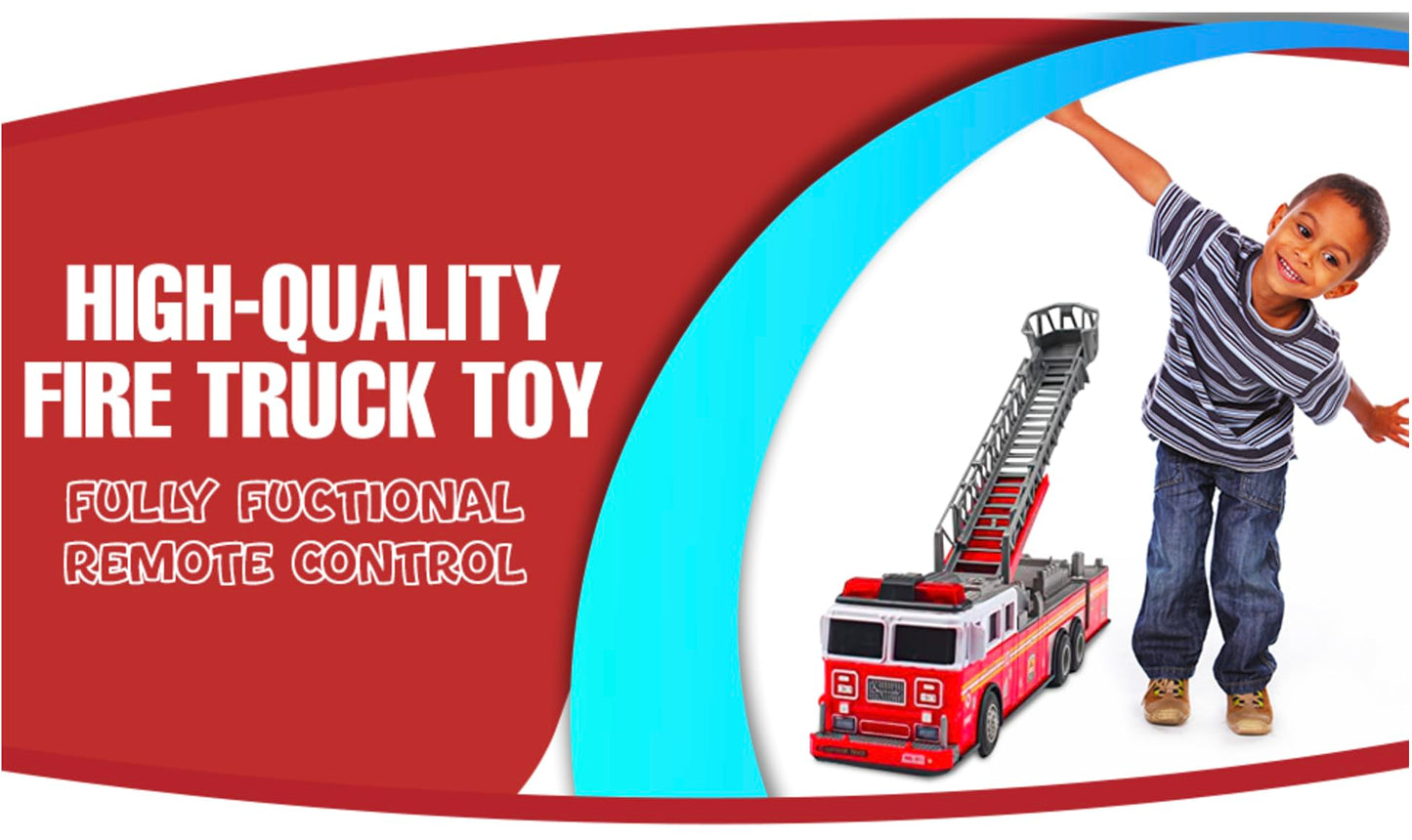 Remote Control Fire Truck - Premium Battery-Powered RC Fire Engine Toy with Flashing Lights, Realistic Sirens, Extendable Ladder - Perfect Toy Gift
