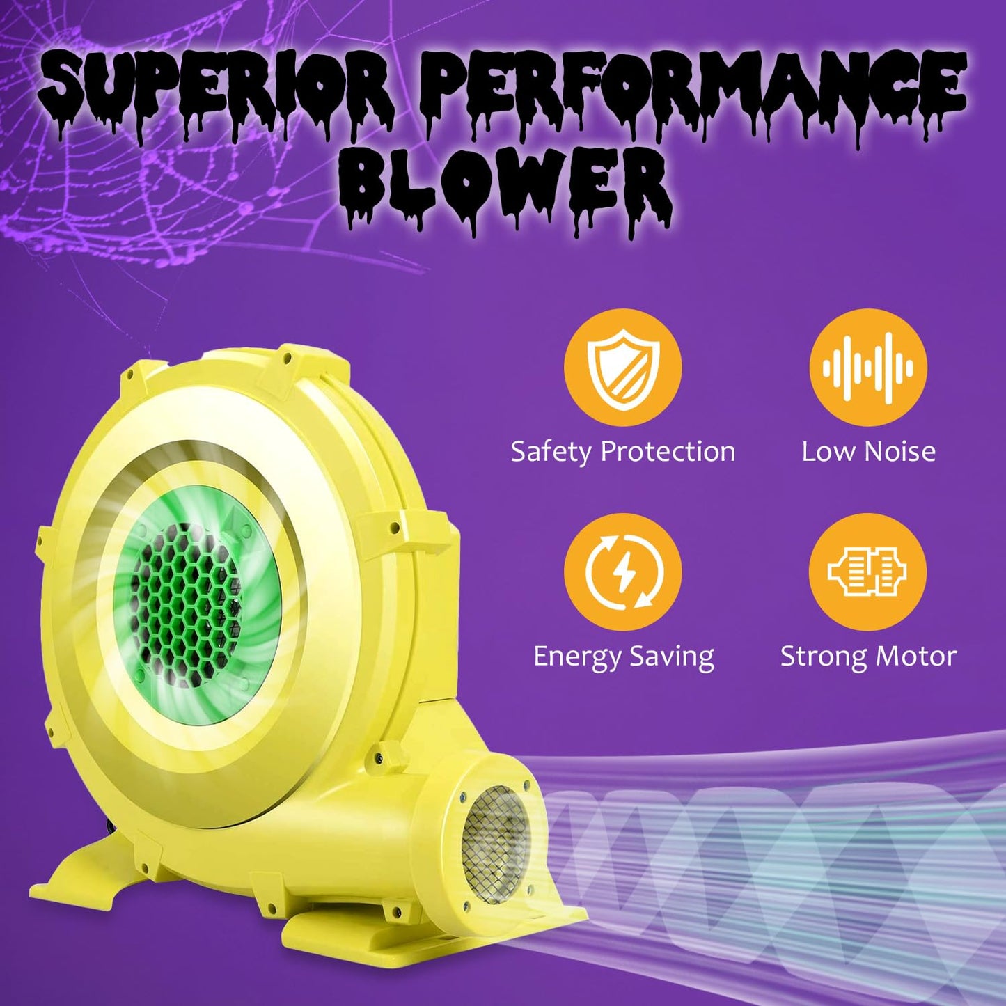 Black Bounce House for Adults Kids, 100% PVC Commercial Halloween Bounce House with 750W Powerful Blower, Outdoor Indoor Halloween Inflatable Party