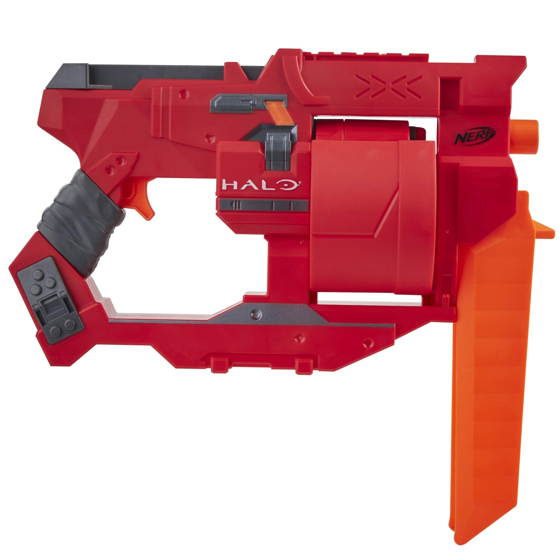 Nerf Halo Mangler Dart Blaster - Pull-Back Priming Handle, Rotating 6-Dart Drum - Includes 6 Official Elite Darts