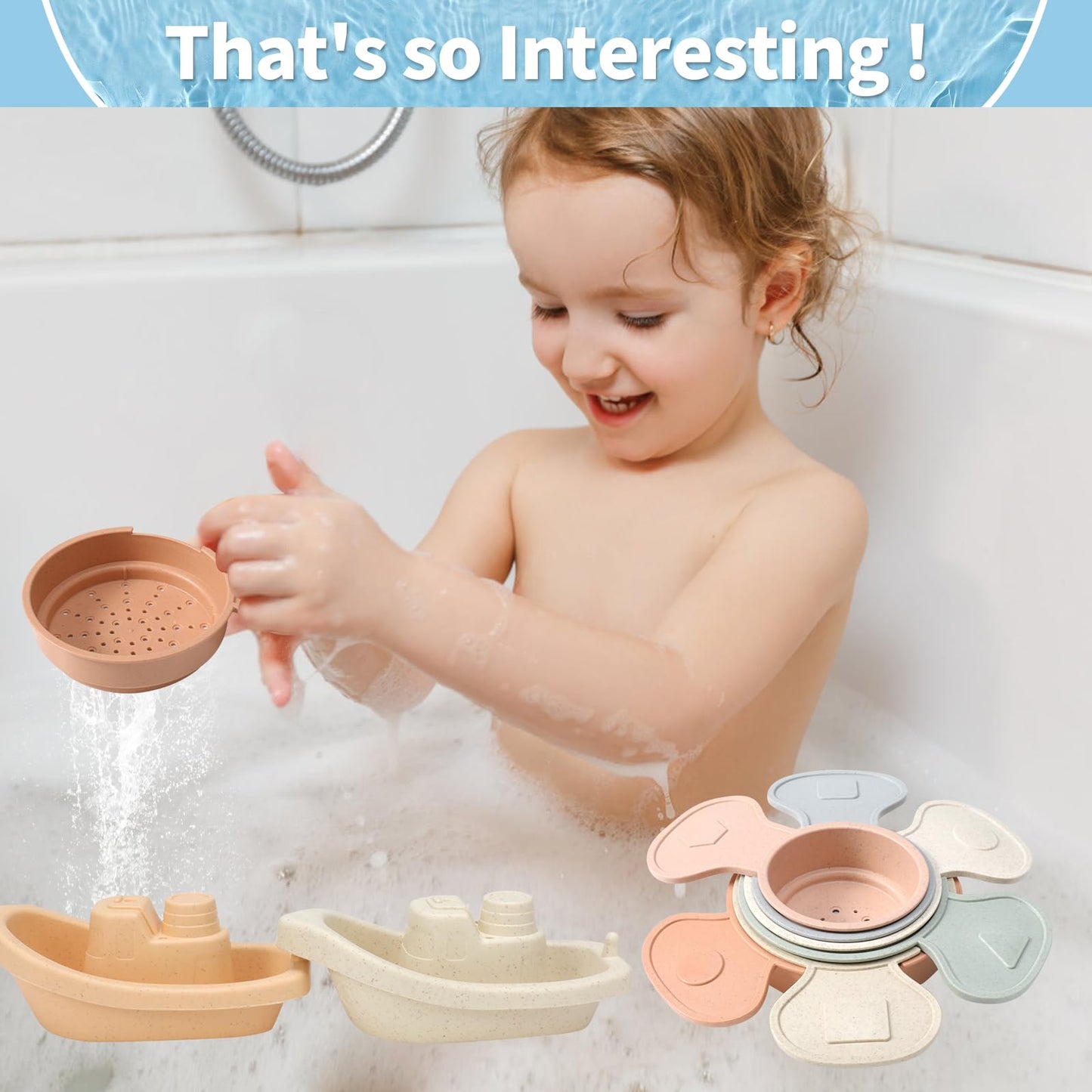 Bath Toys Floating Boats Train with Bathing Spoon,11 Pcs Water Table Toys Mold Free Baby Bath Toys for Toddlers 1-3 Infants 6-12-18 Months,Bathtub