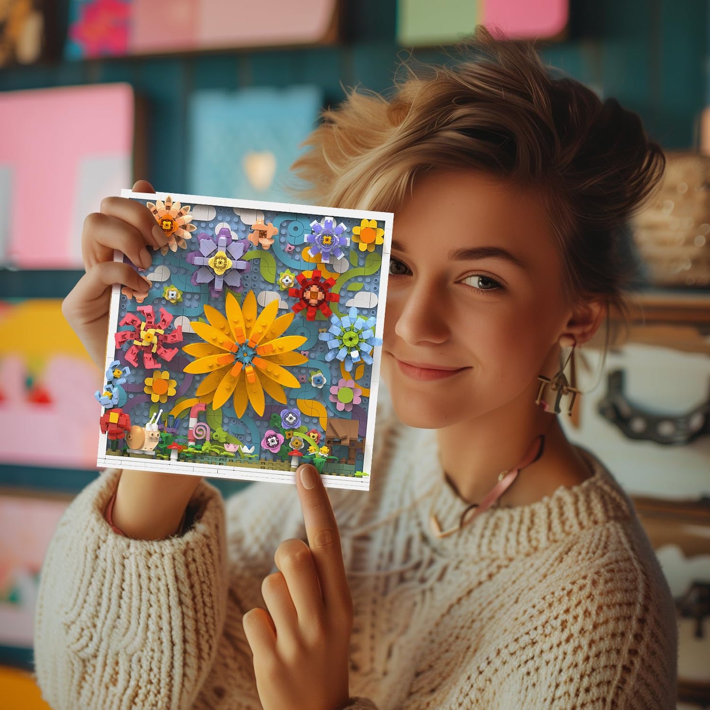 TG BLOCKS Micro Brick Flower World Building Set, 3D Floral Wall Art Home Office Decoration or Table Display, Creative Building Craft Set, Ideas Gift