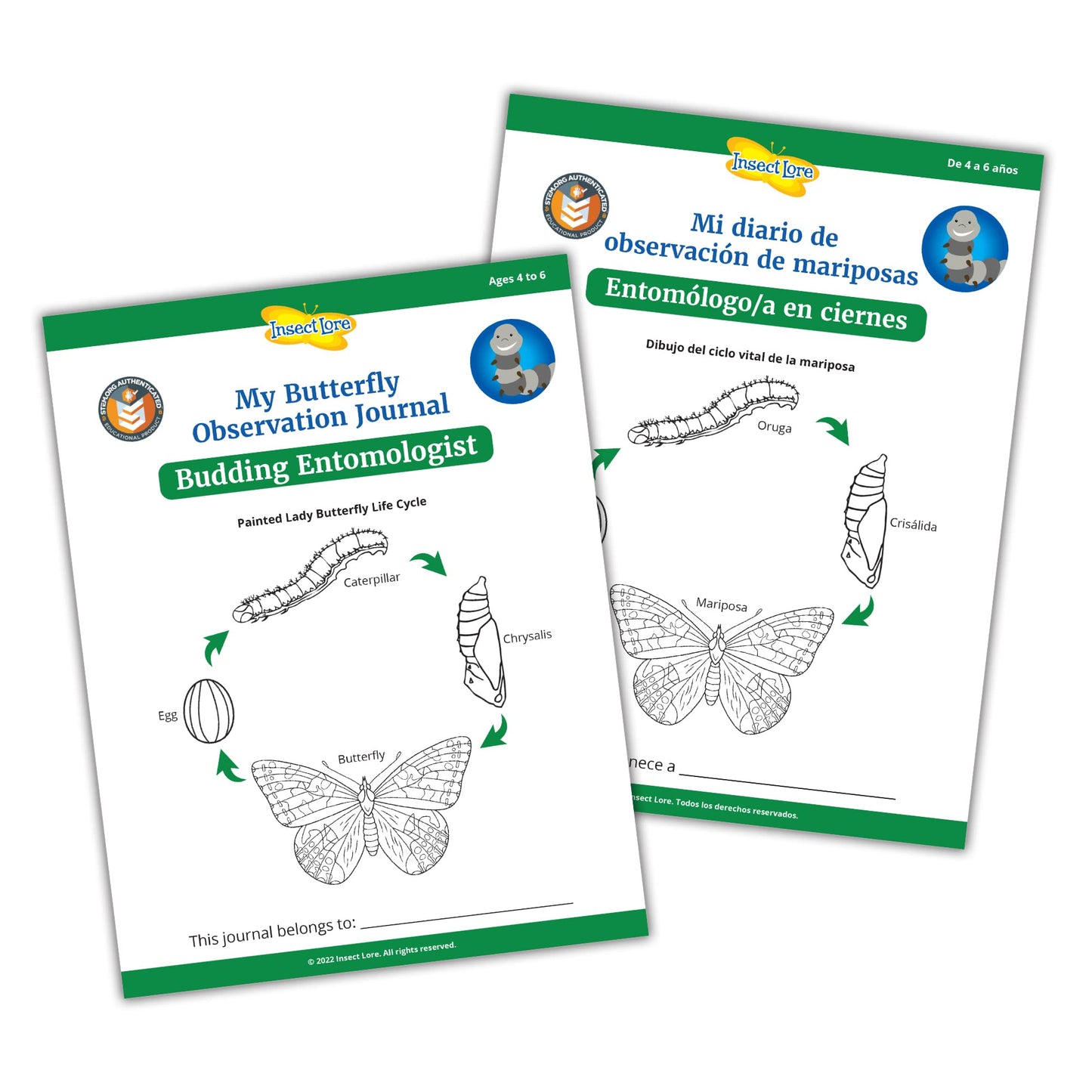 Insect Lore Butterfly Garden with Live Cup of Caterpillars | English and Spanish STEM Activity Journals | 5 Painted Lady Butterfly Baby Caterpillars