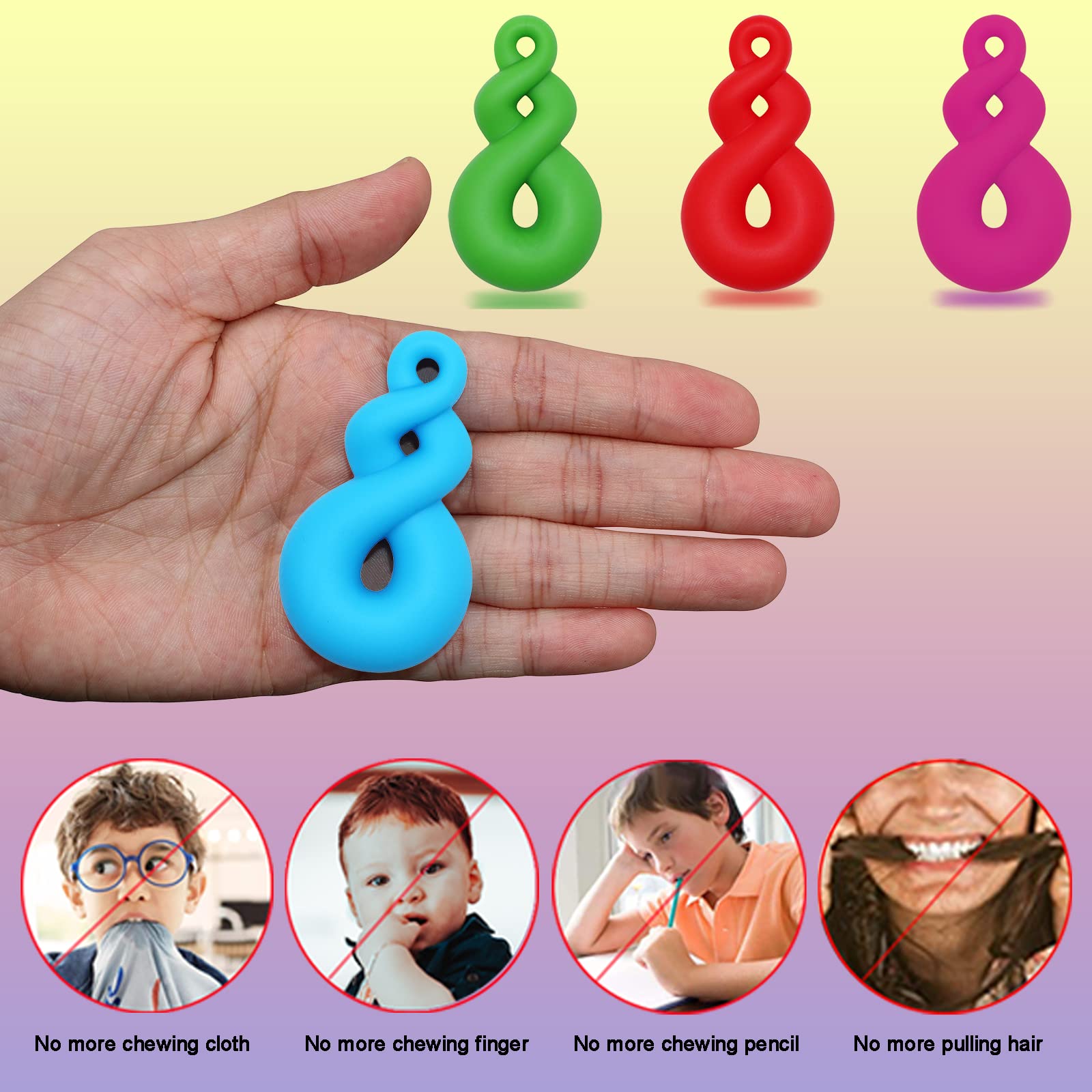 Chew Necklaces for Kids With Autism, ADHD, SPD, or Special Needs - Sensory Silicone Chewy Necklace Toys for Boys, Girls, Adults, Teens - 4 Pack