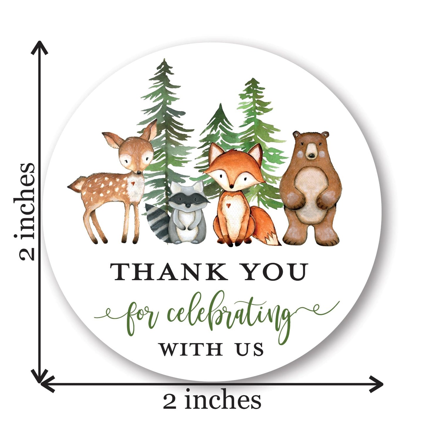 2"" Round Woodland Animals Thank You Favor?Stickers (40 Labels) (Pine Trees)